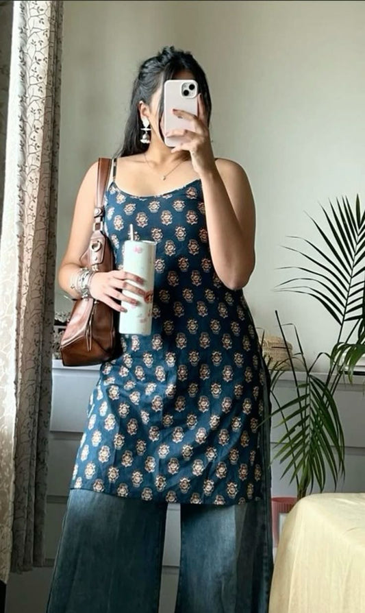 indigo blue printed kurti