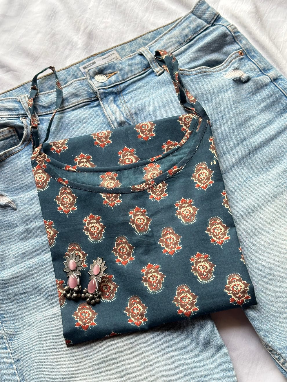 indigo blue printed kurti