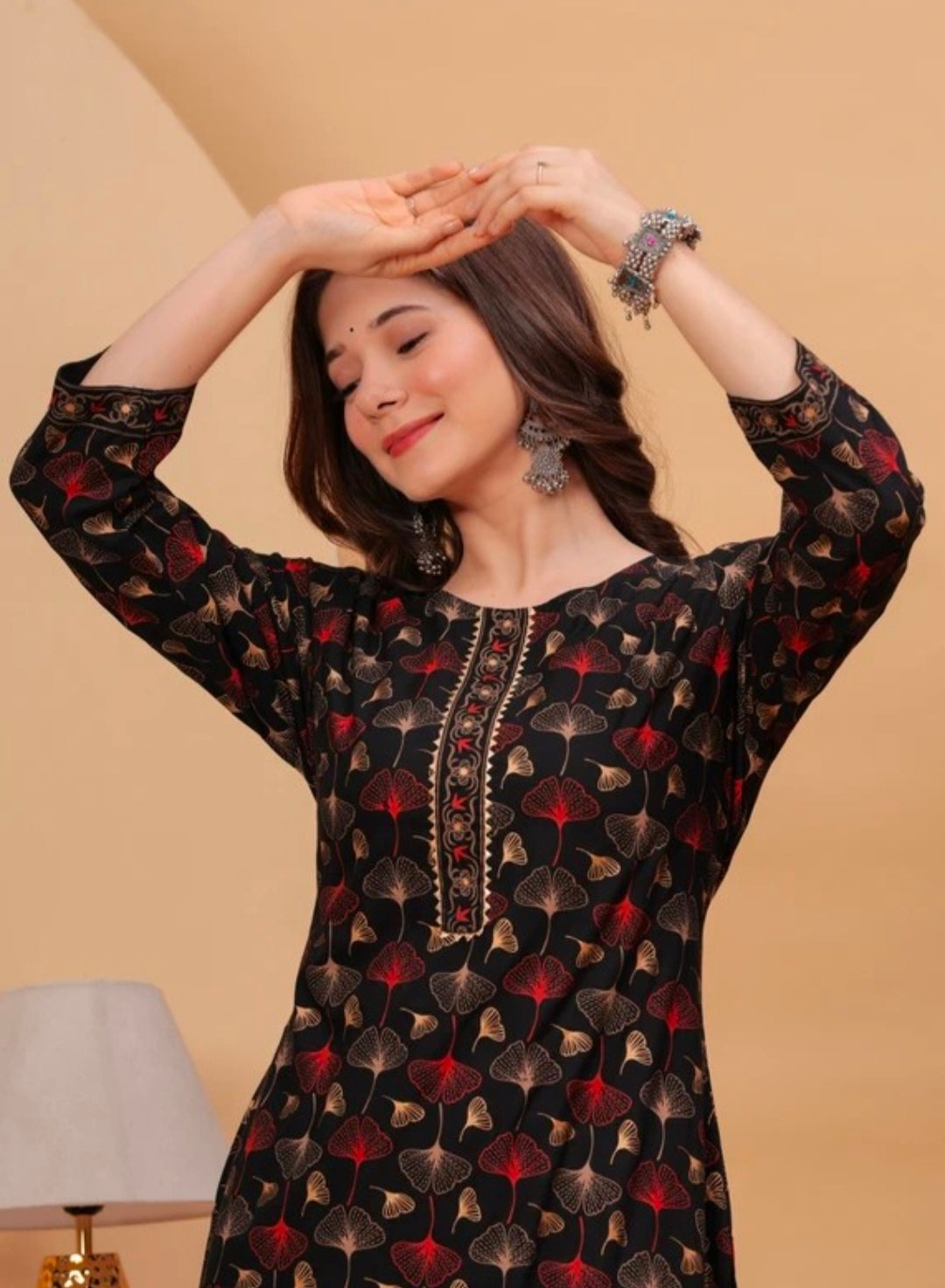 black floral printed straight kurti
