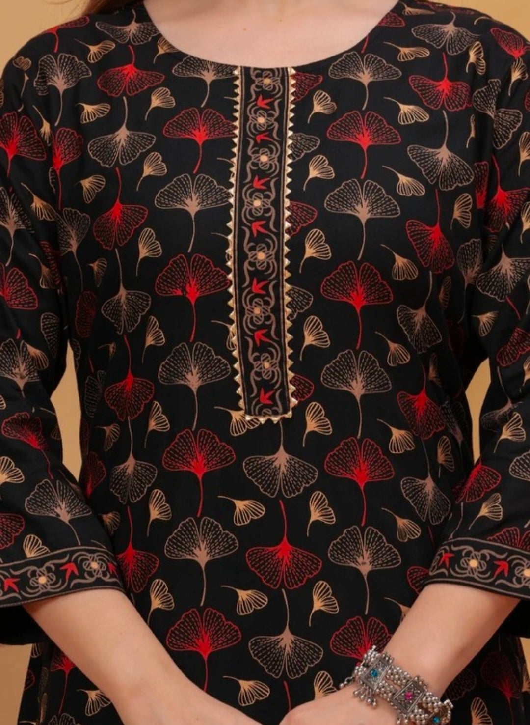 black floral printed straight kurti