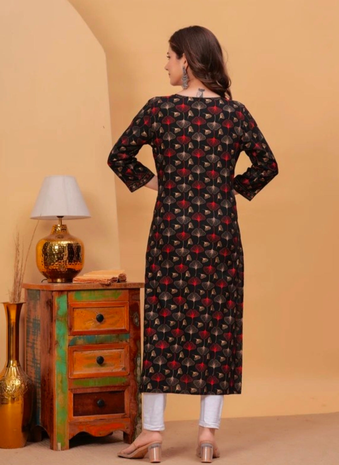 black floral printed straight kurti