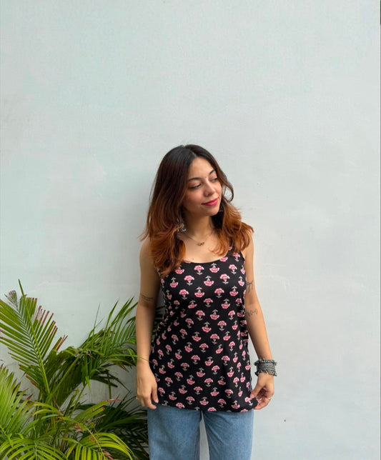 Black with a pink floral kurti